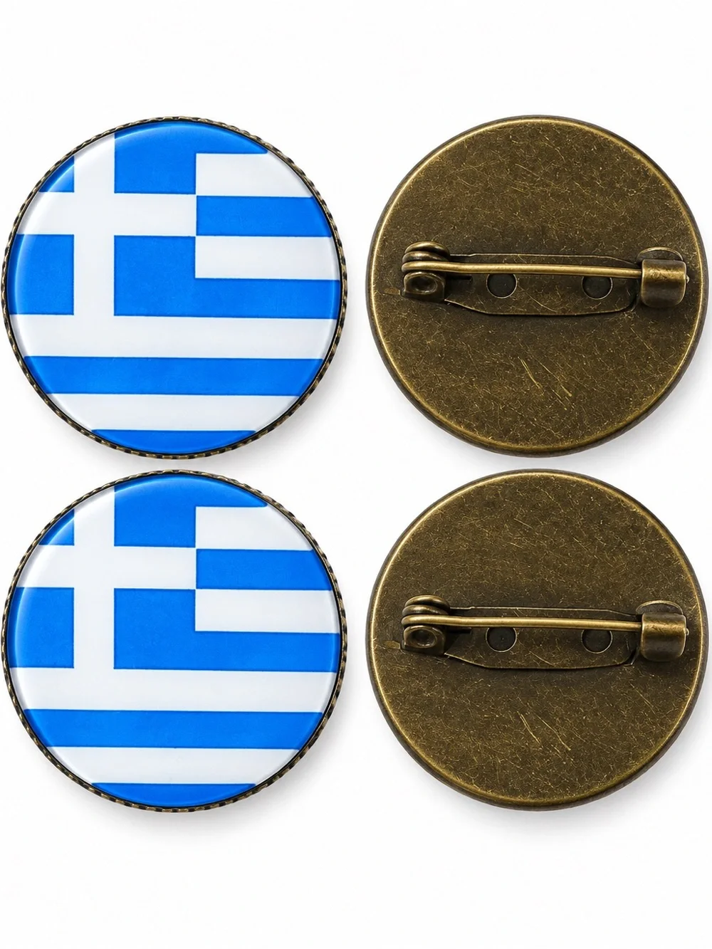 Blue and White Greek Flag Round Enamel Lapel Pin - Men's Accessory